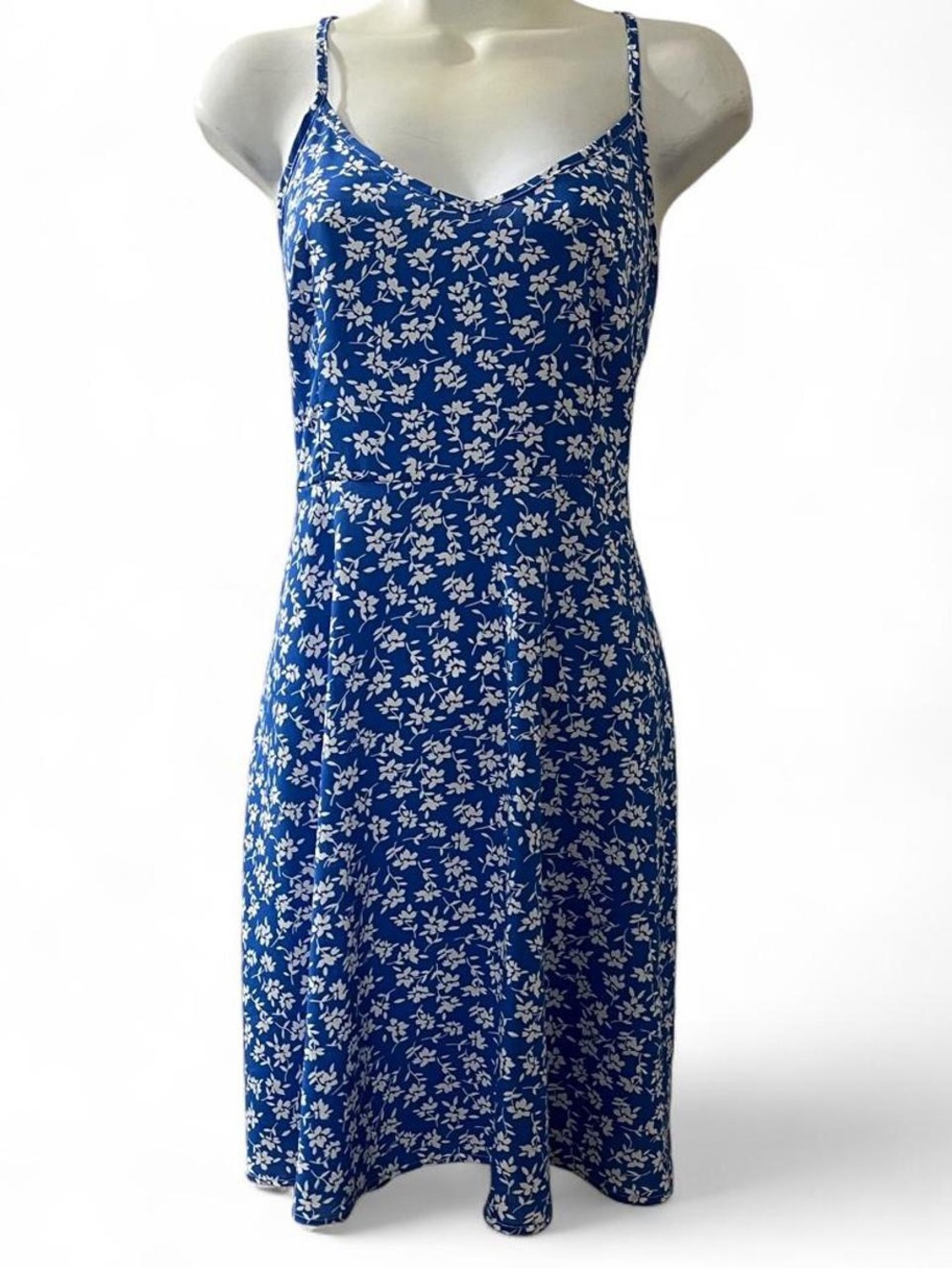 SHEIN Blue Floral Slip Dress with White Print
